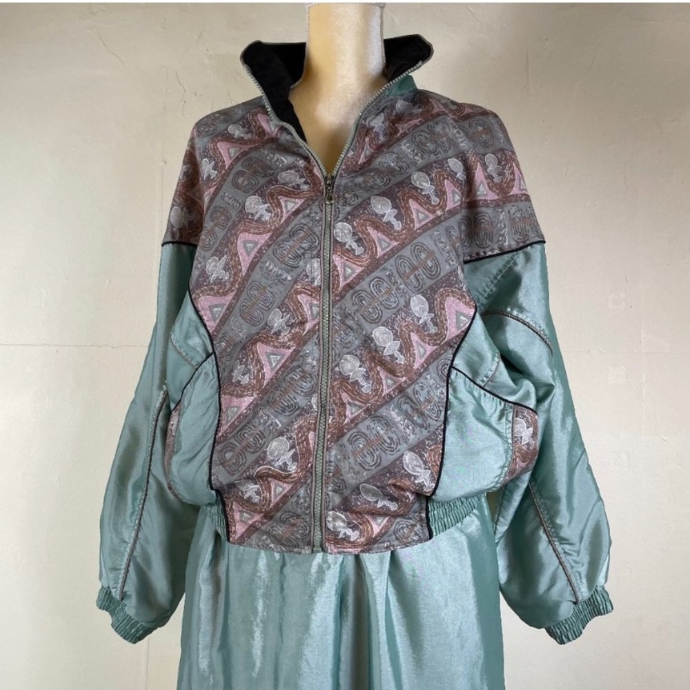 80's Vintage Sage Green and Tan Athletic Suit Sz S